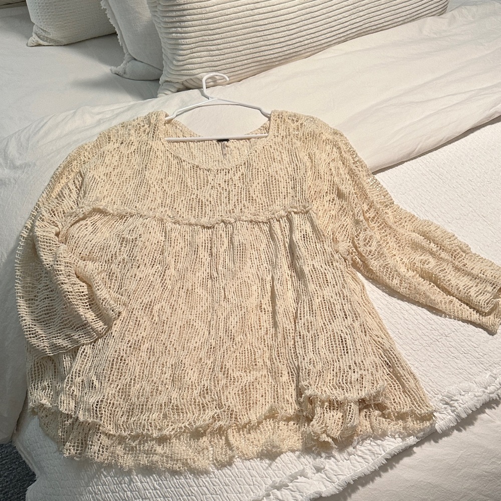 WORN ONCE | Free People Oversized Ivory Textured Knit Top